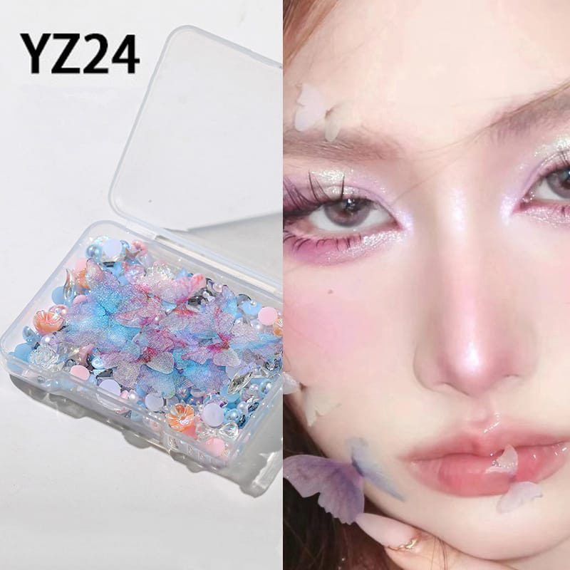 Pretty  Hiasan Mutiara Berlian Imitasi Flower Butterfly 3D Bahan Akrilik Warna-Warni Untuk Dekorasi Wajah/Untuk Nail Art