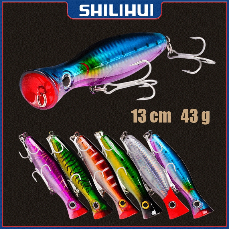 Shilihui Umpan Popper 40gram Ukuran 12.5cm 42.5g 2 / 0# Dw491 Umpan Pancing Casting Ikan Imitasi Bahan Plastik Dengan Kail Treble Laut