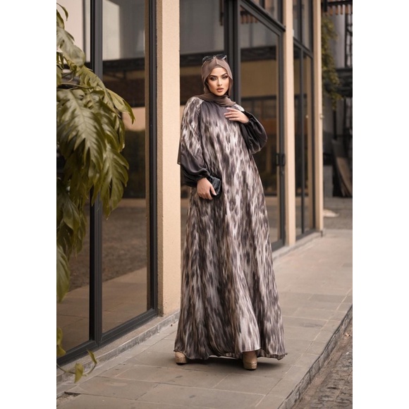 JAZILA ABAYA MOTIF ABSTRAK SMOKE GREY PREMIUM