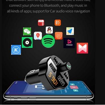 Car FM Modulator Car Charger Bluetooth Transmiter Audio Receiver W/USB - Hitam