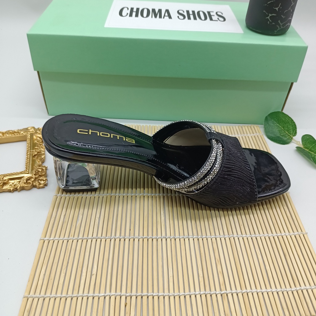 Choma Ladies  Sandal Hak Kaca Sendal Pesta Wanita Sandal Wedding High Heels