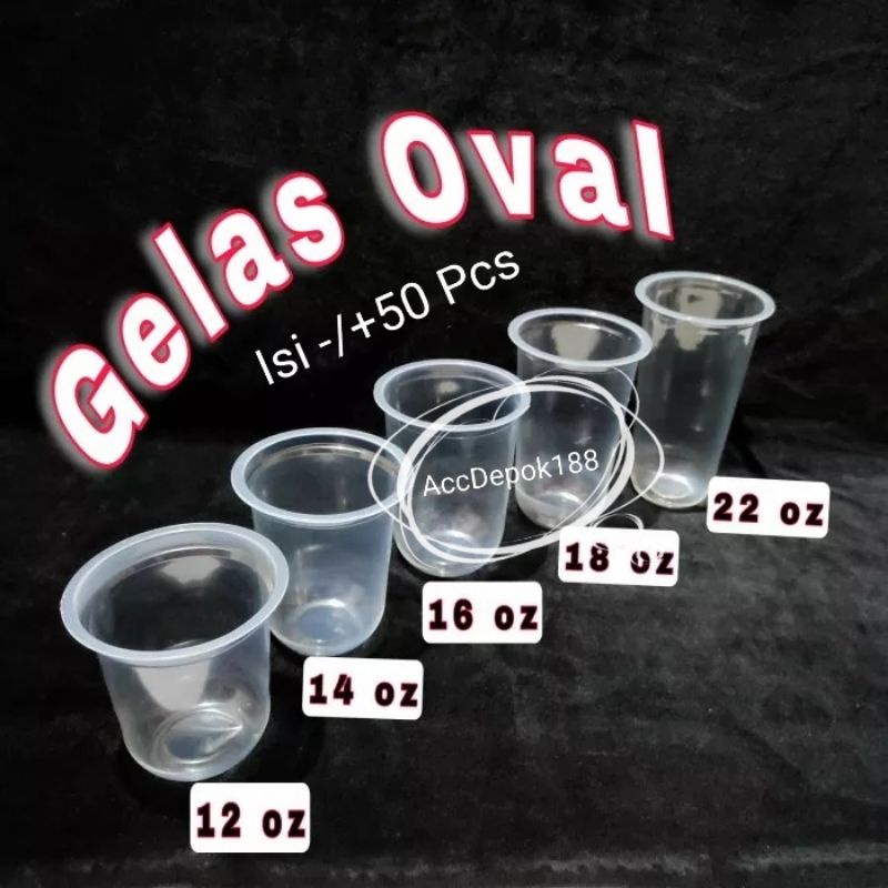 GELAS PLASTIK OVAL / U CUP 12OZ 14OZ 16OZ 18OZ 22OZ + TUTUP ISI -/+50 PCS