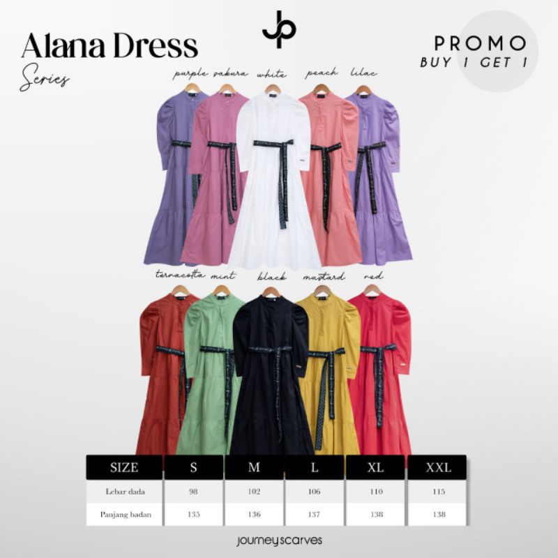 ALANA DRESS GAMIS WANITA FREE BELT BY ORIGINAL JOURNEY