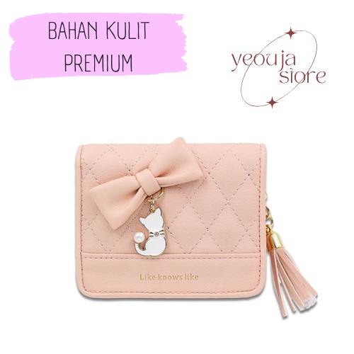 DOMPET WANITA KULIT LIPAT KECIL MOTIF KUCING SIMPLE ELEGAN LUCU