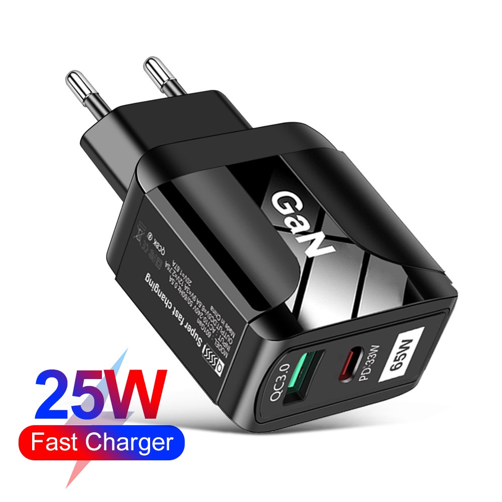 Adapter Charger Tipe C 65W GaN 9V12V Untuk Iphone 13 14 i-Pad H-uawei X-iaomi S-amsung Android QC3.0 + Pd33