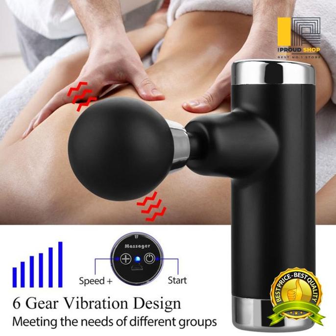 Alat Pijat Getar Elektrik USB, Mini Massage Gun Portable 6 Speed