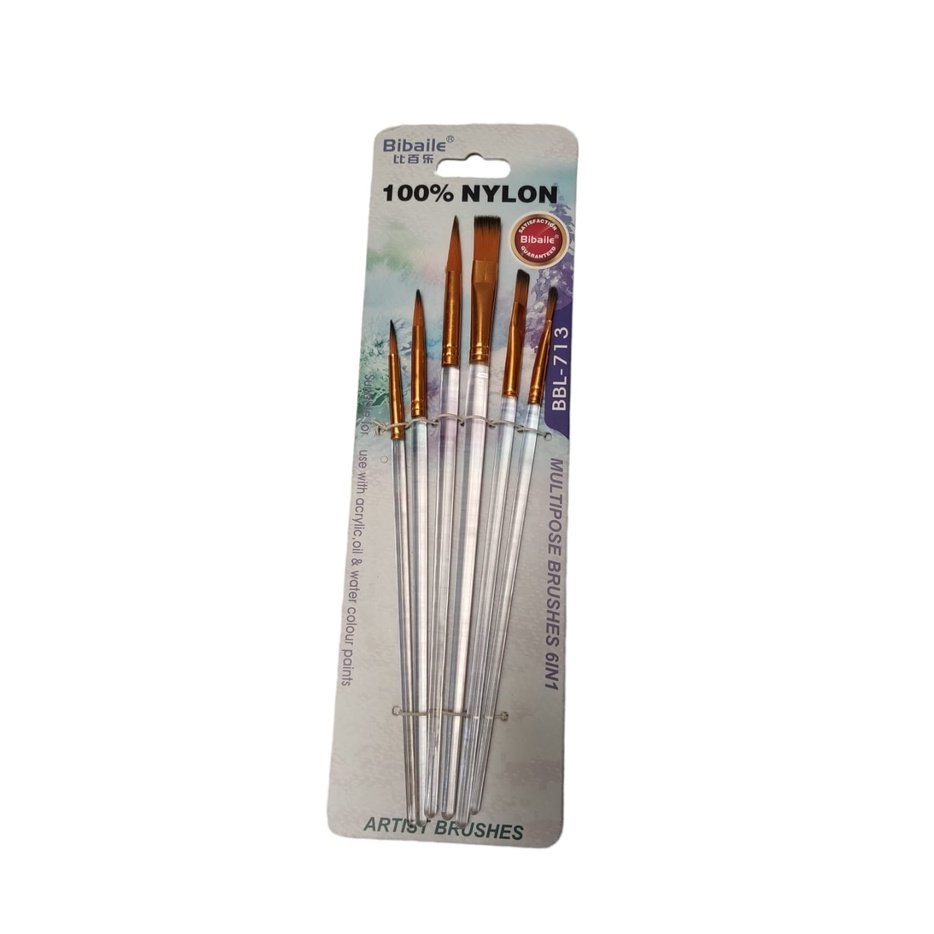 KUAS LUKIS SET 6 SERBAGUNA BULU HALUS UJUNG PIPIH LANCIP ALL PURPOSE BRUSH WATERCOLOR CAT AIR