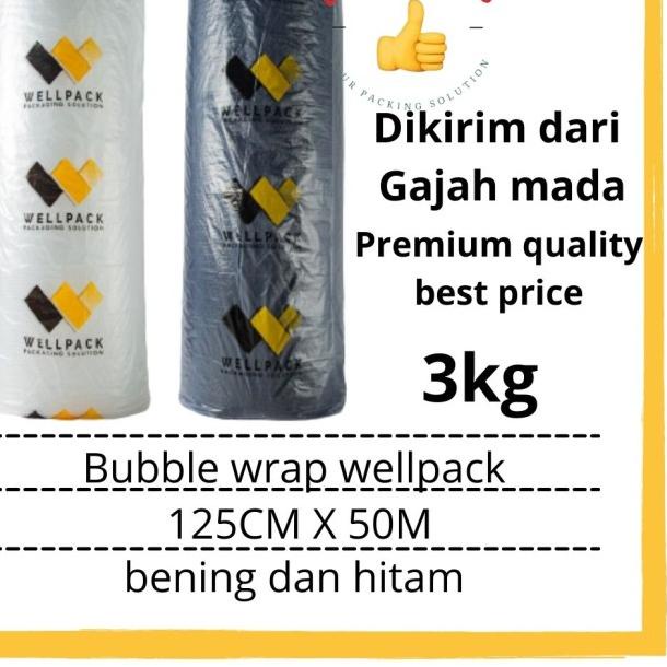 

Plastik bubble wrap roll hitam dan bening wellpack uk 125cm x 50m - bening