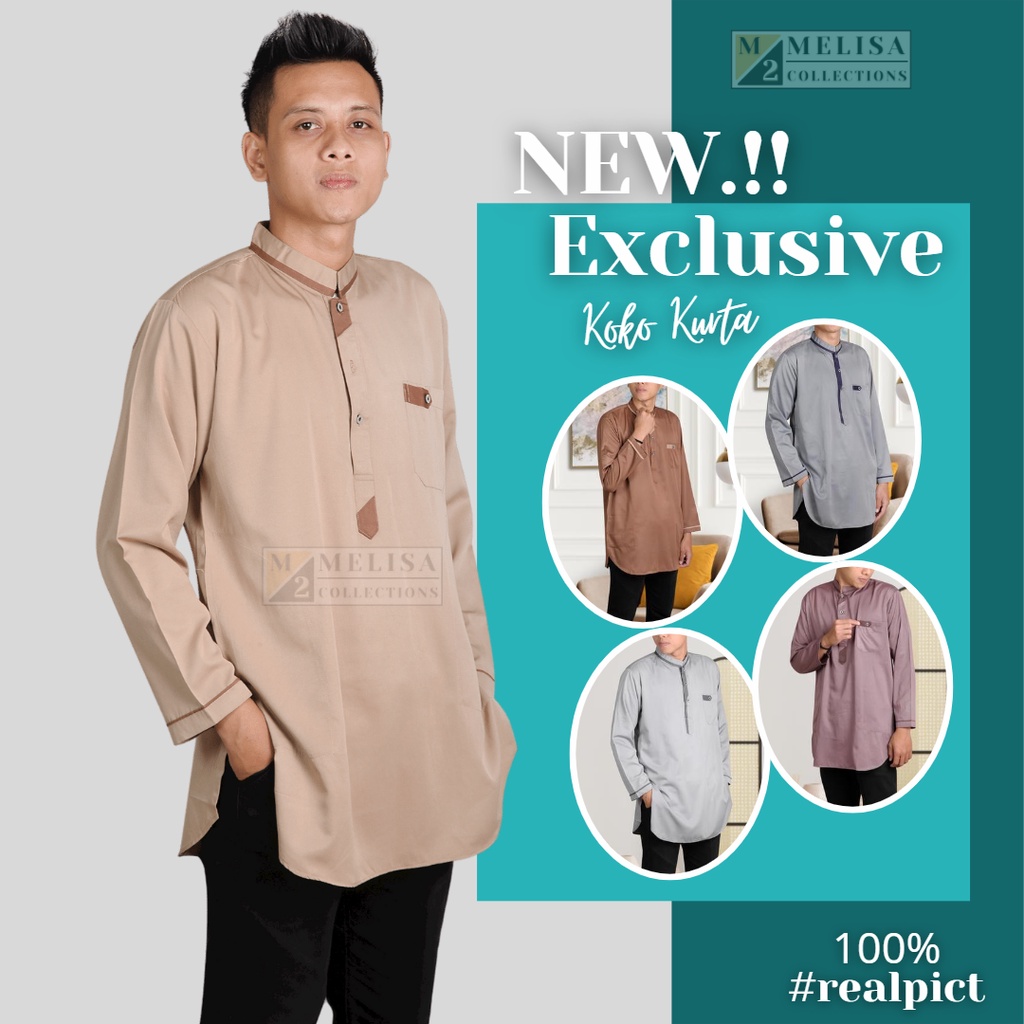 Baju Koko Pria Kurta Lengan Panjang Bahan Katun Tesla Warna Abu Abu Muda Baju Muslim Pria