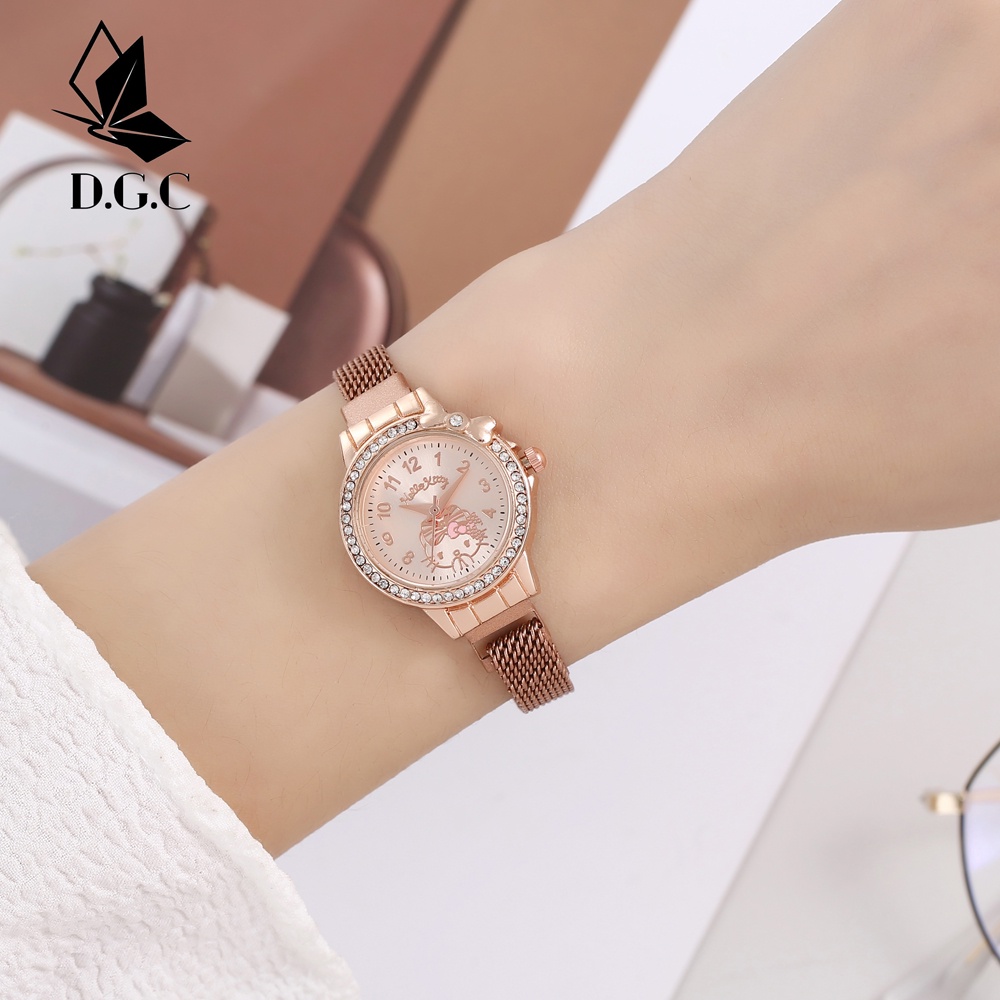 Jam Tangan hellokitty Jam Tangan Wanita Arloji Cewek Stainless Steel Kuarsa W15