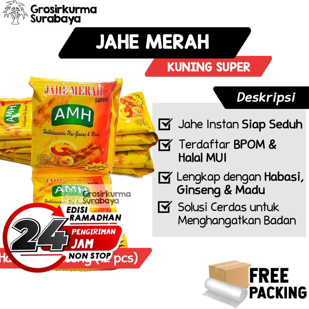 

⇔ 1 Renceng (12 Pcs) JAHE MERAH SUPER AMH Kuning SULE Bentuk Serbuk Wedang Madu Habatussauda MPASI ・