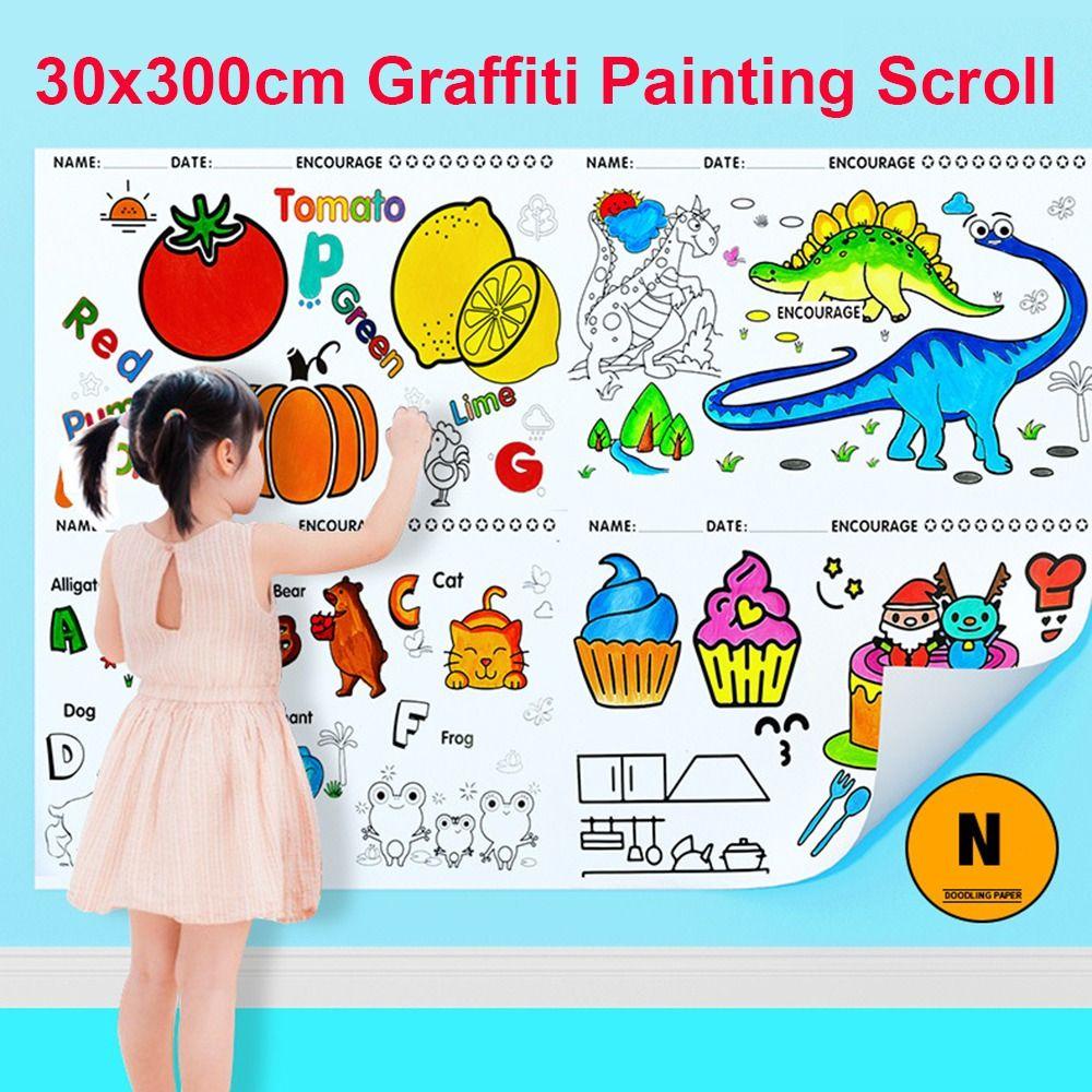 R-flower 300x30cm Graffiti Painting Scroll Mudah Digunakan Overpanjang Portabel Tahun Baru Hadiah Mainan Siswa Anak Dapat Ditempel Lukisan Alat Mengajar Mewarnai Kertas