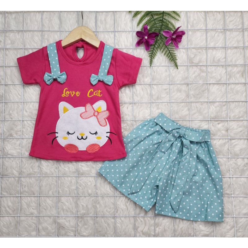 Baju bayi perempuan Stelan celana Love cat