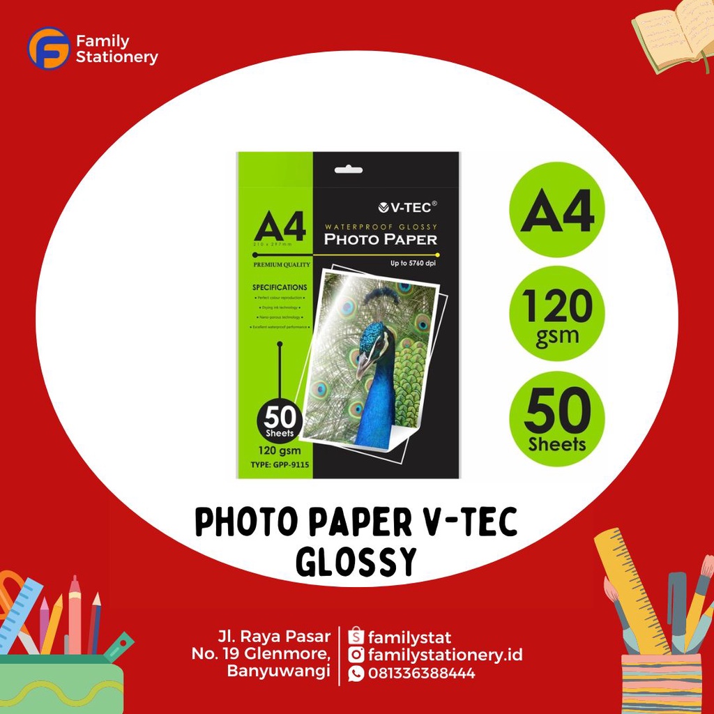 

Kertas Foto / Photo Paper A4 120 Gsm V-TEC 50 lembar