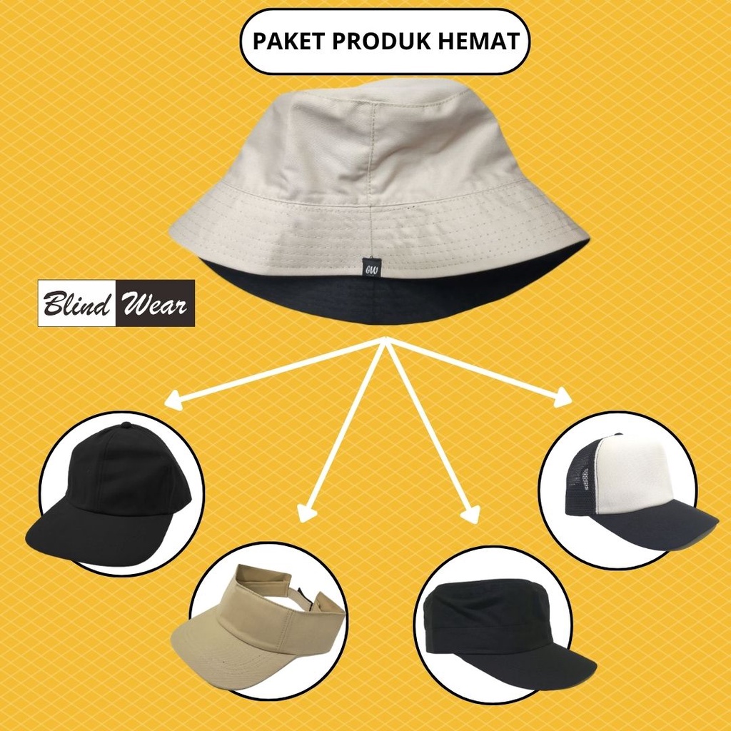 Paket Hemat Topi Bucket Dan Peci Kopiah Miki Hat Polos Premium