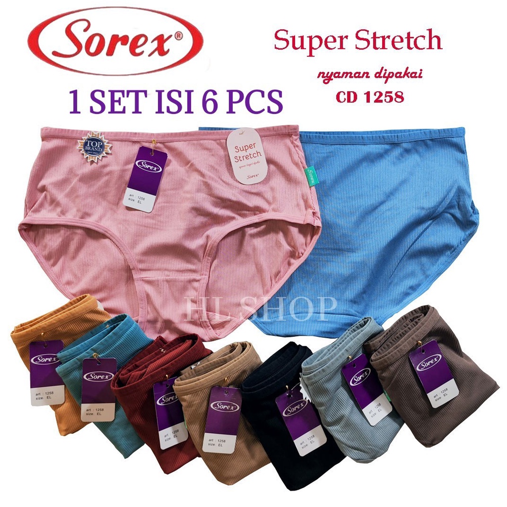 6PCS / Setengah Lusin Celana Dalam Wanita CD Sorex 1258 Midi Super Stretch