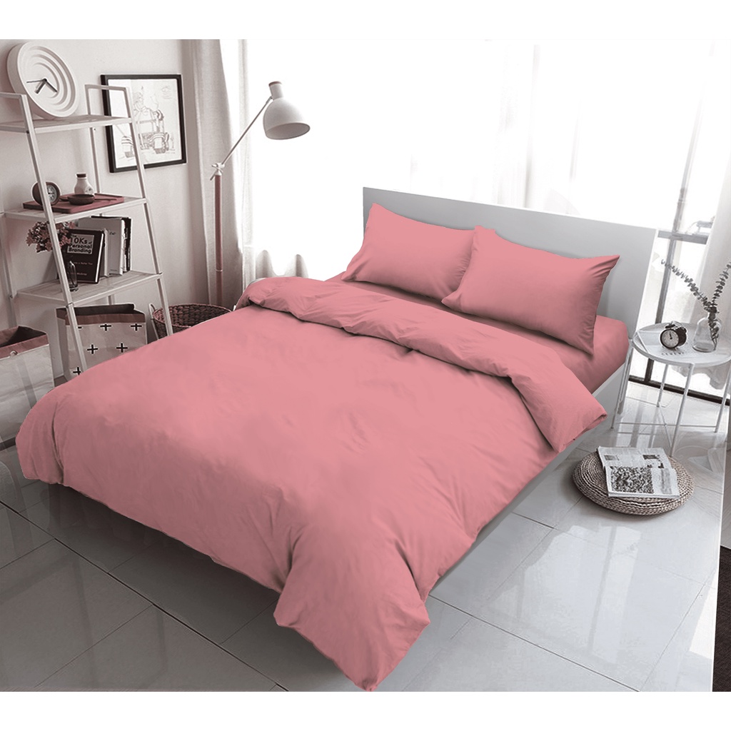 Kintakun Bedcover Set Sprei Flat 160/180 Pink Icing Warna Polos Dluxe Microtex 20cm