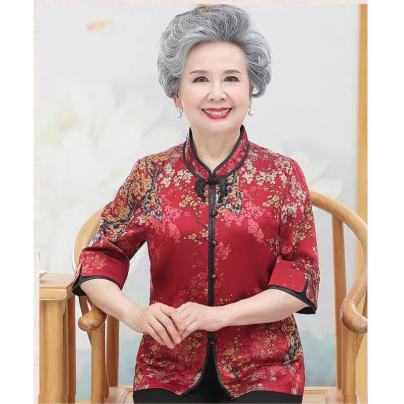 MDLV ~ 0108# CNY Wealthy Cheongsam Blouse Silk Satin Import