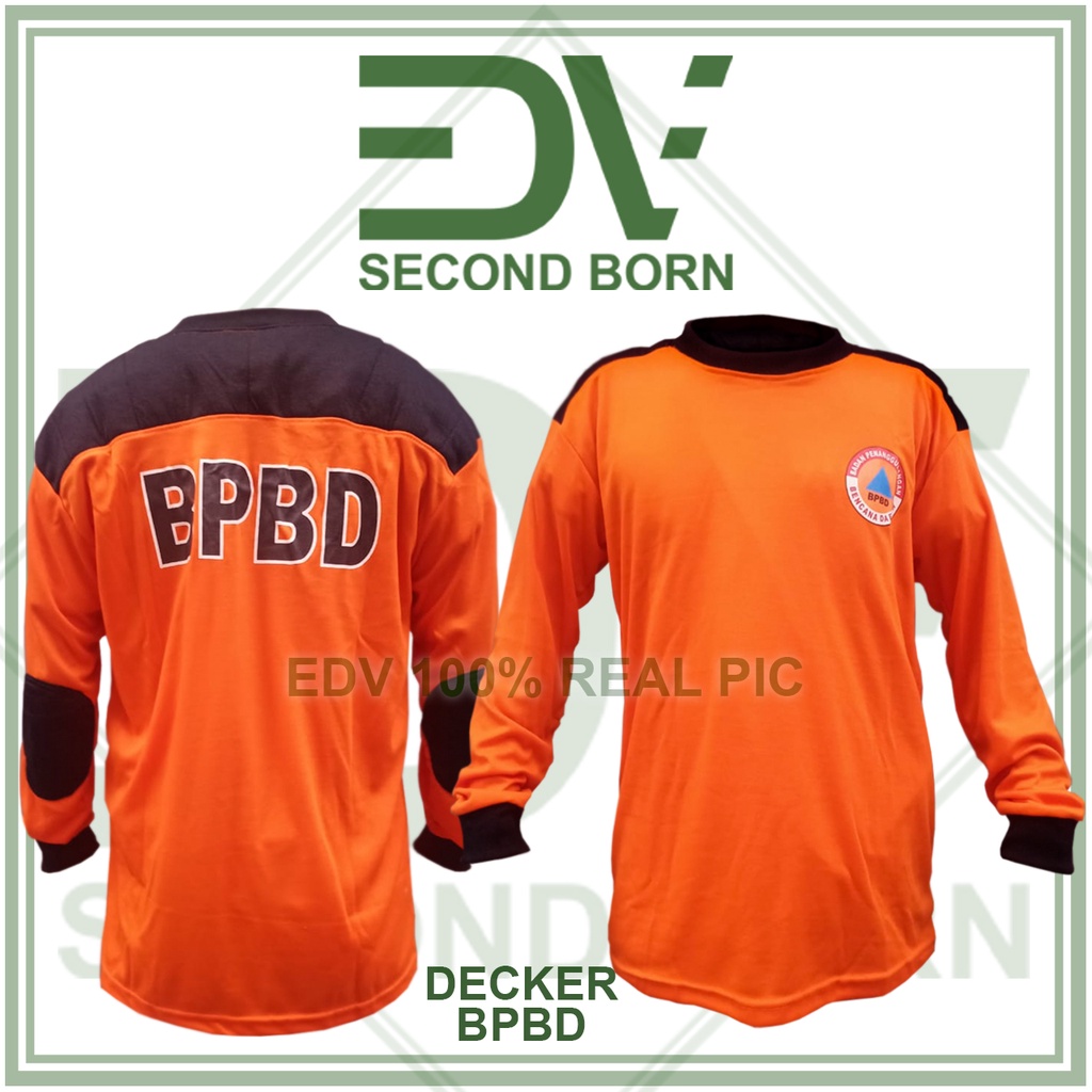 Baju Kaos Decker BPBD Pria Lengan Panjang Sablon Logo Tulisan BPBD Warna Orange Tshirt Atasan Deker 