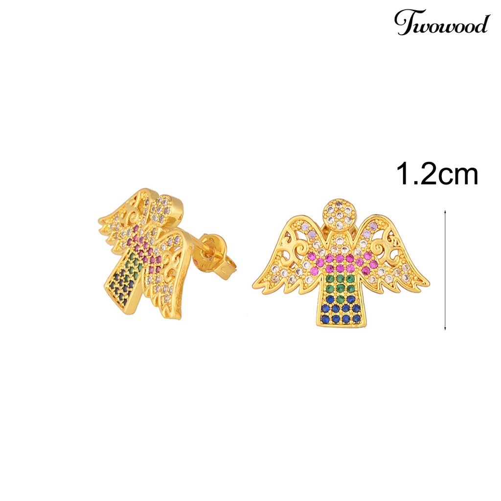 1 Pasang Anting Stud Berlian Imitasi Warna-Warni Bahan Alloy Untuk Hadiah