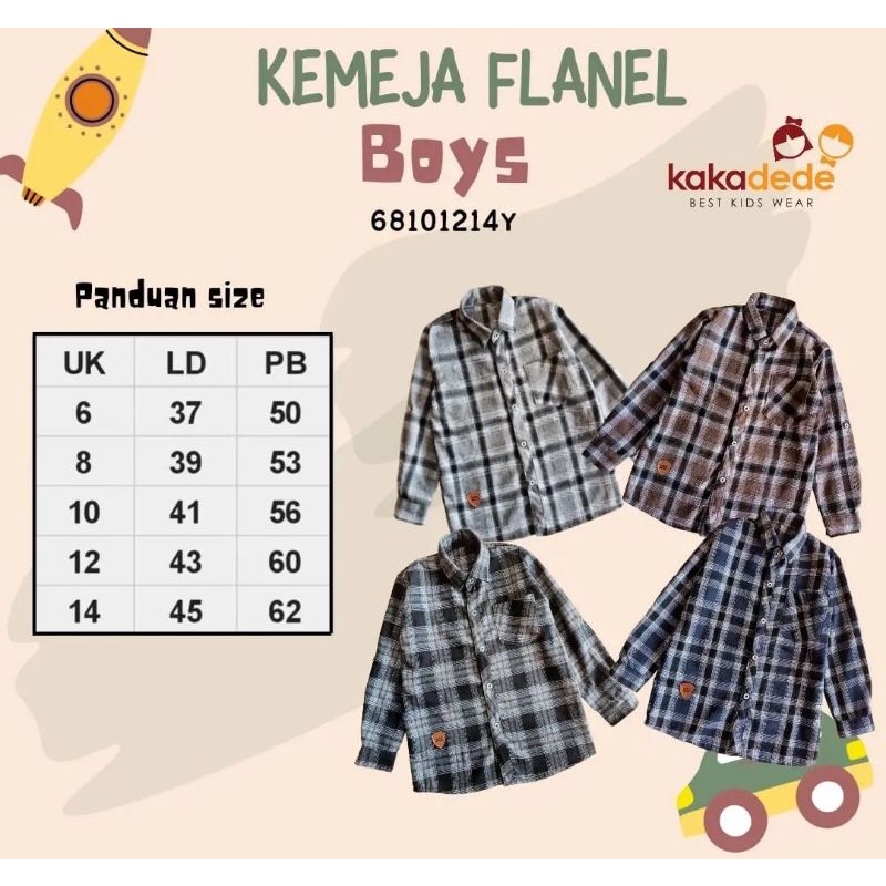 Kemeja Flanel Anak Laki-Laki Lengan Panjang Kakadede 6-14 T nabLfashion