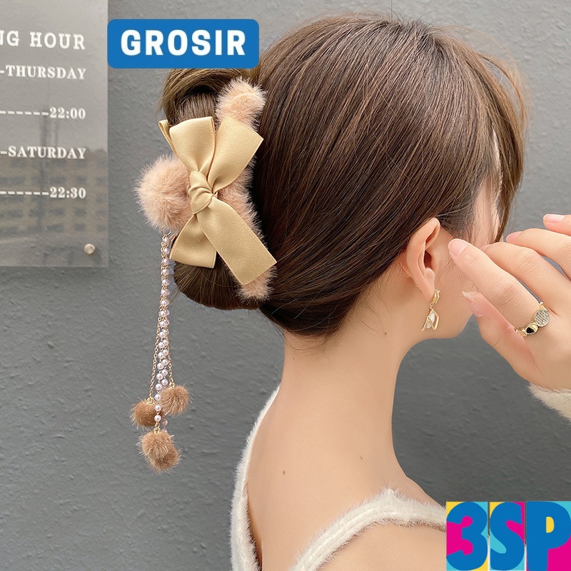 3SP | ART94 Jepit Rambut Wanita Motif Pita Jedai Pom Pom Aksesoris Rambut Wanita Fashion Korea