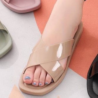 Alibaba1688 Sandal Slop Karet Wanita High Quality / Sandal Jelly Lentur Elastis Motif Silang