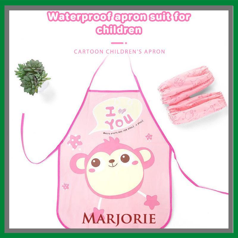 Celemek Apron Anak untuk Melukis Berkebun Karakter Kartun Dengan manset/Tanpa manset-MJD