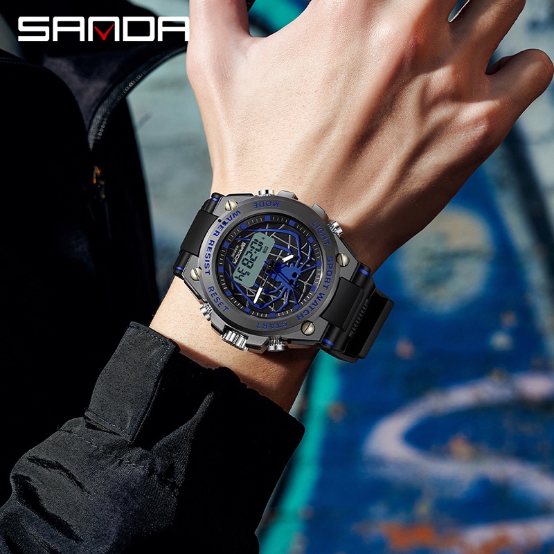 SANDA 3159 Jam Tangan Pria Digital Analog Tali Rubber Chronograph Anti Air WATCHKITE WKOS