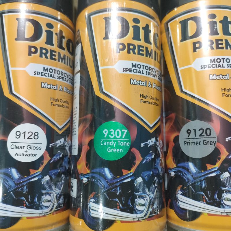 Pilok Cat Diton Premium Paket Lengkap 3 Kaleng Candy Green Candi Tone Hijau 9307 Primer Grey Epoxy 9120 Clear Gloss 9128 400cc Pilok Paketan Cat Semprot Special Spray Paint