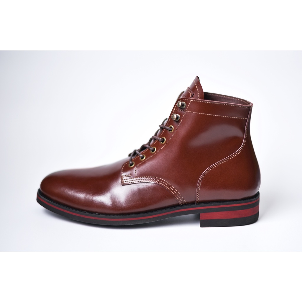 Ireland Red Brown Sepatu Boots Pria Kulit Asli