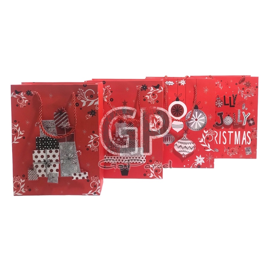 ( Ecer 1 Pc ) PAPERBAG CHRISTMAS - TAS KADO SHOPPING JINJING / SOUVENIR GOODIE BAG NATAL GLITTER