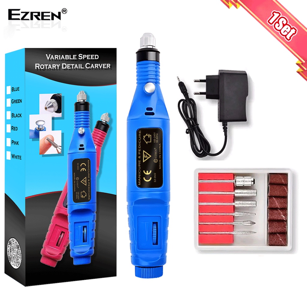 Ezren EZ-2022 Mesin Mini Grinder Grafir Bor Potong Ukir Kuku (Biru)