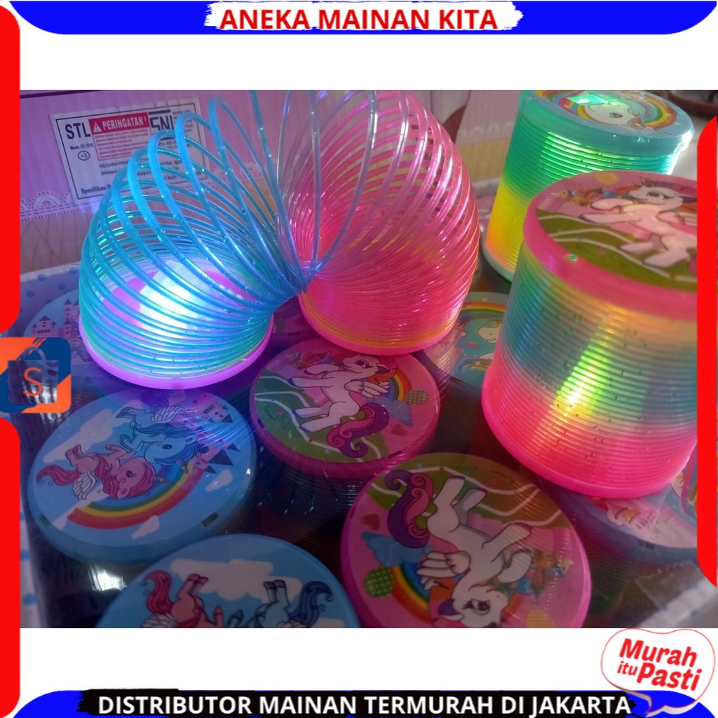 Mainan Anak Per Pegas Pelangi Jumbo Rainbow Spring Slinky Magic Warna Pelangi Ada Lampu