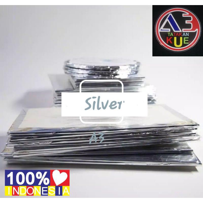 1pcs alas kue tart perak silver kotak bulat 18, 20, 22, 25