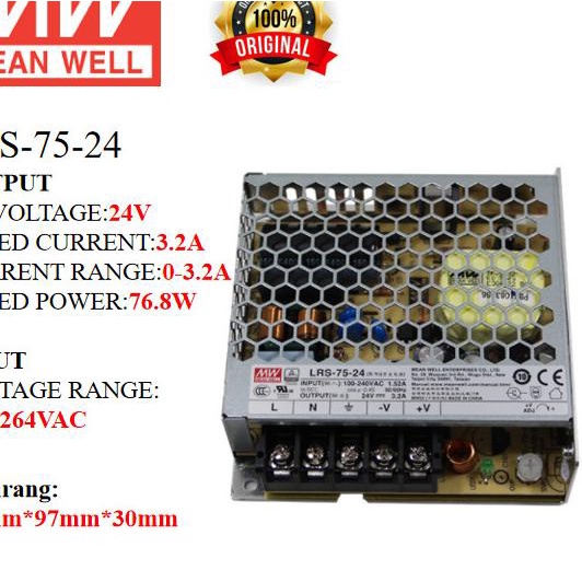 MEANWELL Power Supply LRS-75-24 LRS 75 24 LRS7524 Ballast 24v Indoor