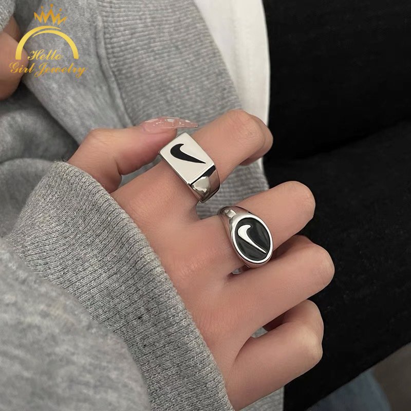 S925 Sterling Silver Tick Symbol Couple Ring Opening Adjustable Index Finger Ring Fashion Retro Jewelry