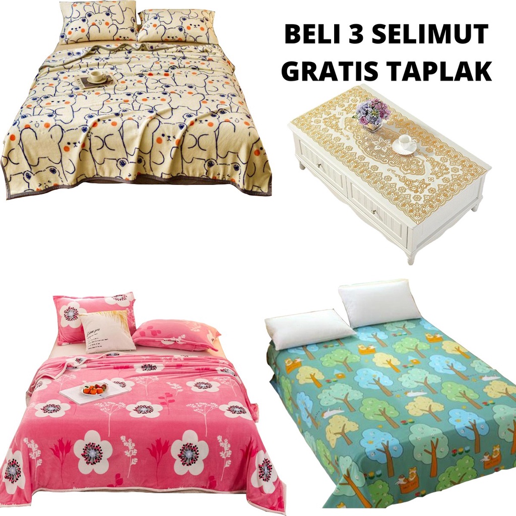 PAKET SUPER HEMAT 3PCS SELIMUT 140X200 + 1TAPLAK CANTIK TERMURAH