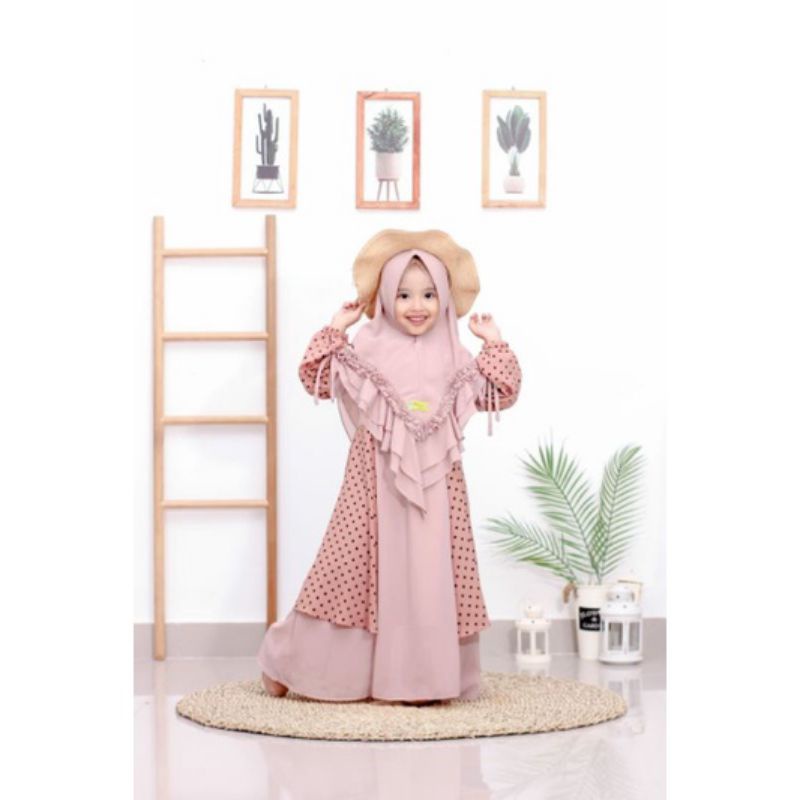Gamis syari anak polkadot / Gamis Nindy by victory hijab / gamis syari ceruty polkadot