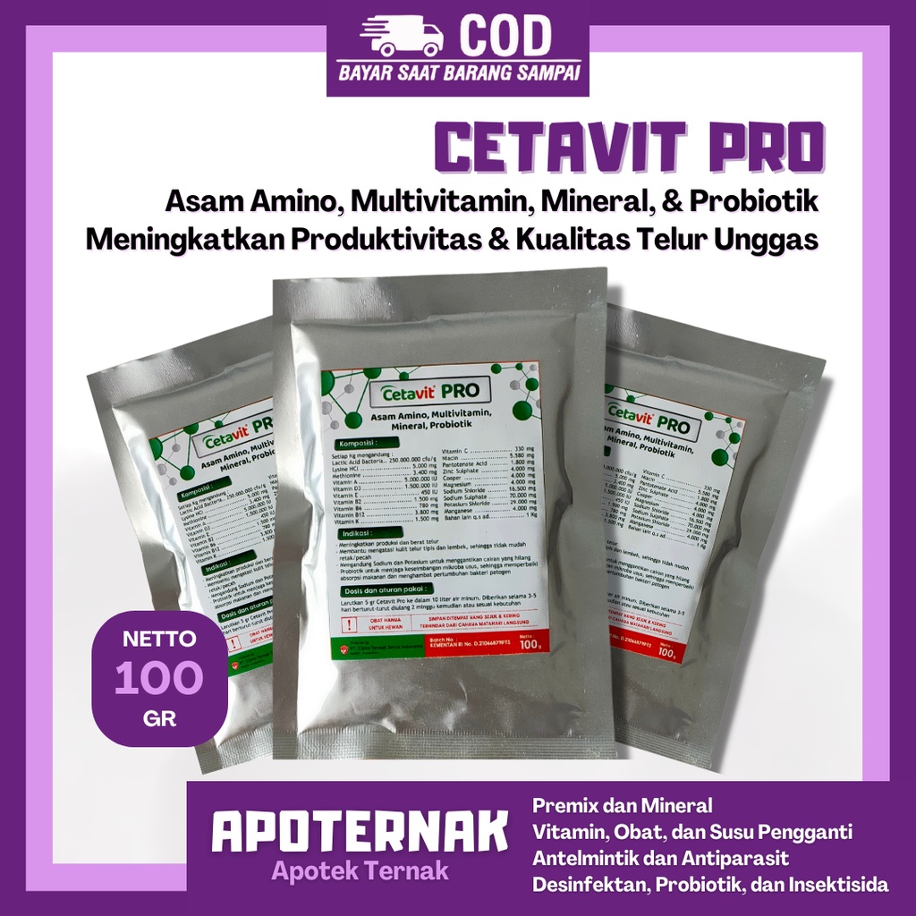 CETAVIT PRO 100 gr - Telur Unggas Semakin Berkualitas dan Berat