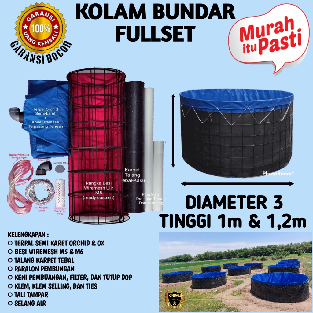 TERPAL KOLAM BUNDAR FULLSET D3 x T1 | D3 x T1,2 ORCHID OX TINGGAL PASANG LENGKAP