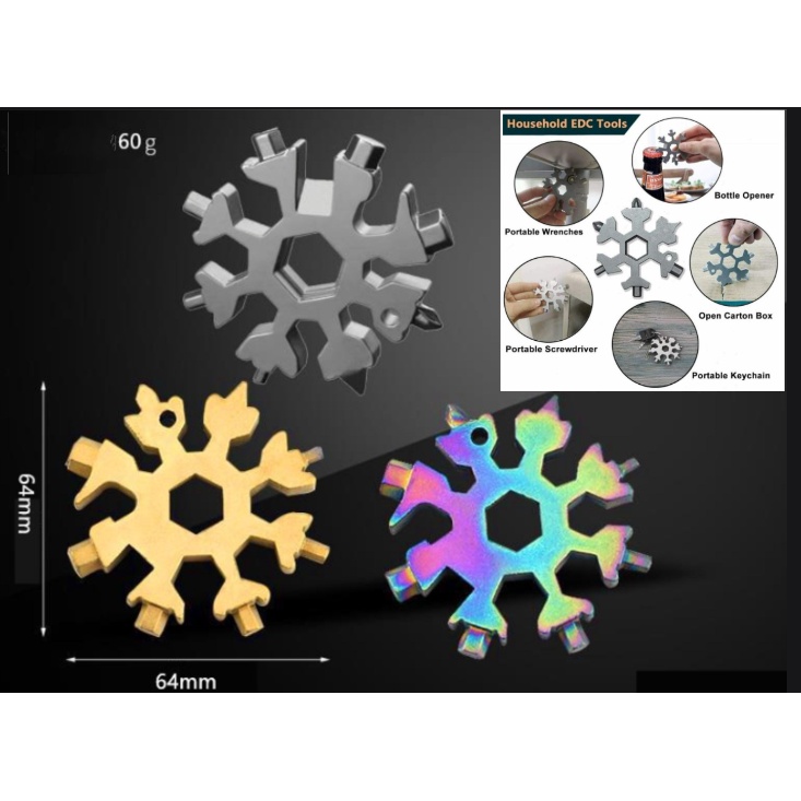 gantungan kunci snowflake portable tool kunci 18 in 1