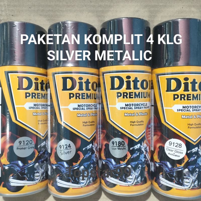 Pilok Cat Diton Premium Paket Lengkap 4 Kaleng Silver Metalic Abu Abu Metalik 9180 Primer Grey 9120 Silver 9124 Clear Gloss 9128 400cc Pilox Paketan Cat Semprot Special Spray Paint