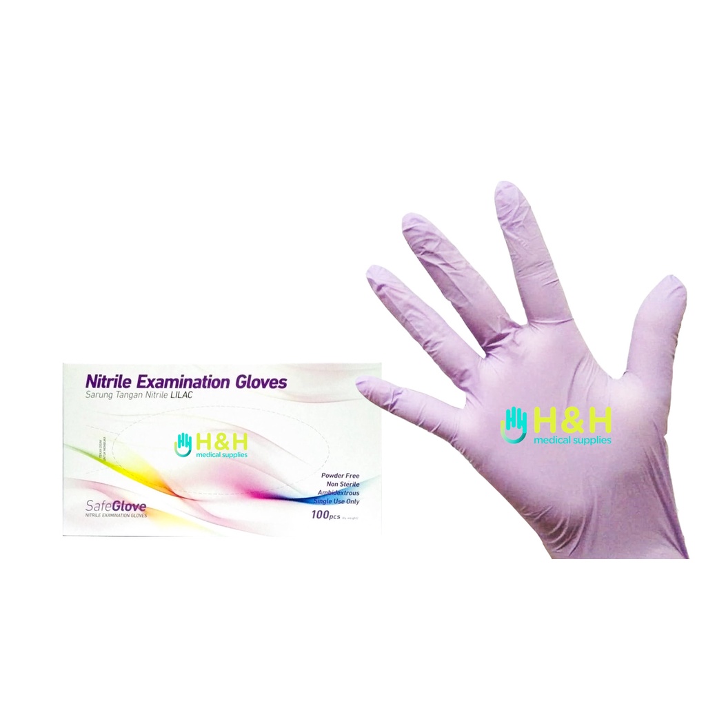 Sarung Tangan Nitrile Safe Glove Lilac / Sarung Tangan Nitrile Examnination Glove Safe Glove Lilac / Handscoon Nitrile Nitril Safe Glove Lilac / Sarung Tangan Medis / Sarung Tangan Kesehatan / Nitrile Gloves / Sarung Tangan Nitril Hand Gloves