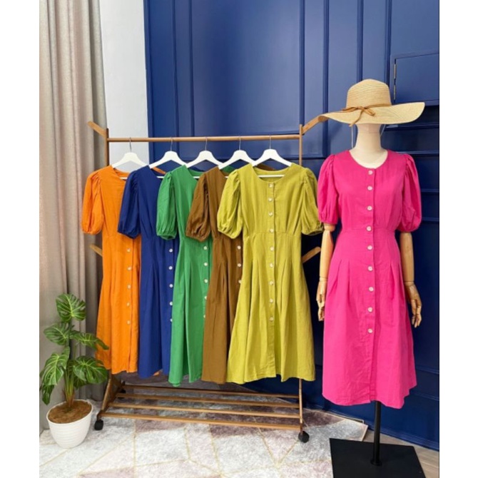 ❣️ SPECIAL PRICE ♡ PREMIUM ♡ REAL PIC ! SHAVELYNN BUTTON PLAIN MIDI DRESS ( BUSUI FRIENDLY )
