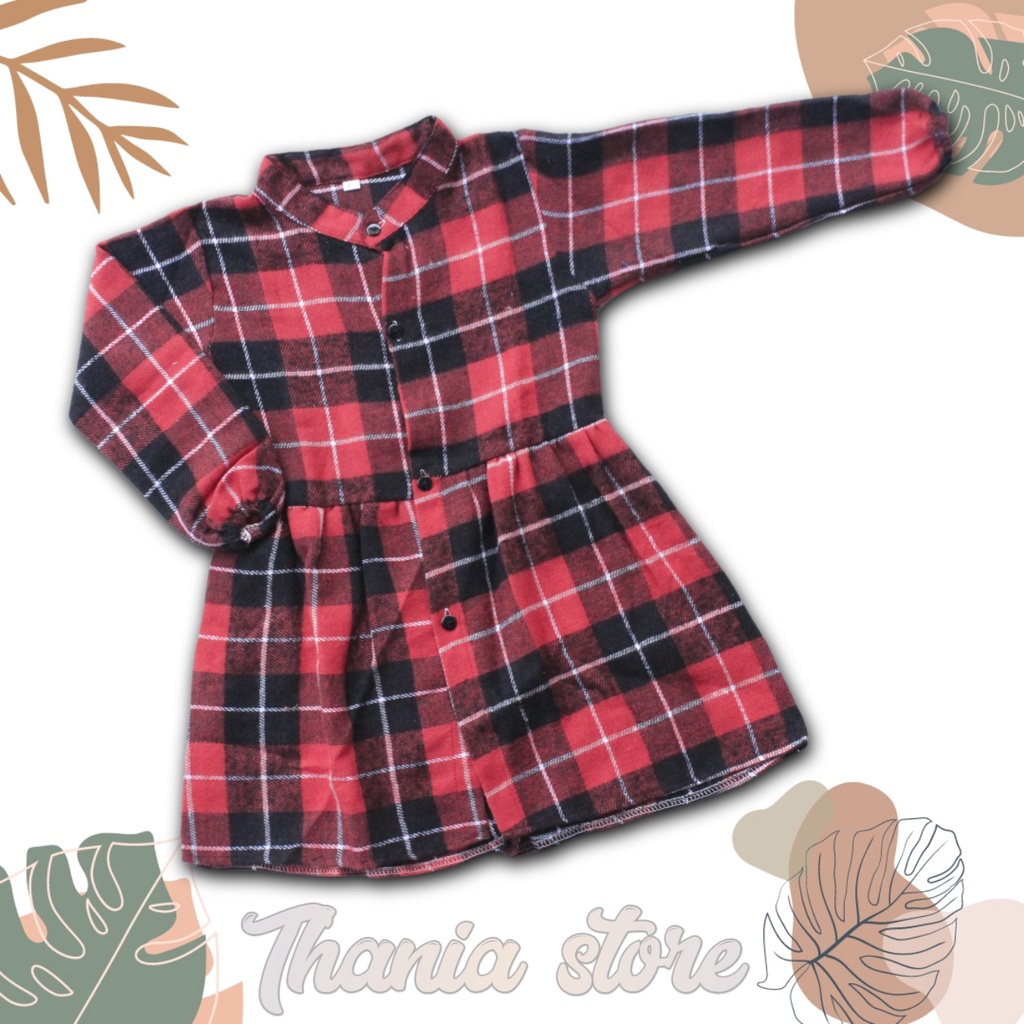 Baju Tunik Anak Flanel Tangan Lengan Panjang kotak Usia 1-7 Tahun