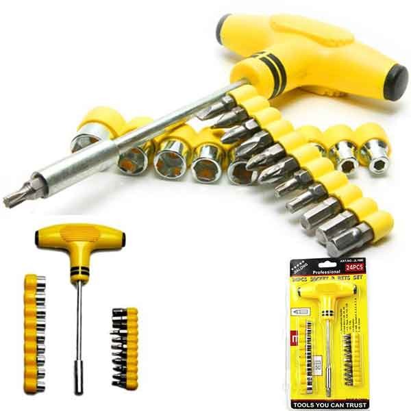 Obeng T Kunci Sock T Plus Palu 24 In 1 Screwdriver Tools KIT Sok Set - Obeng T Five Star Socket &amp; Bit Set - Kunci Sok Obeng Dan Kunci T 24pcs - YS Shop