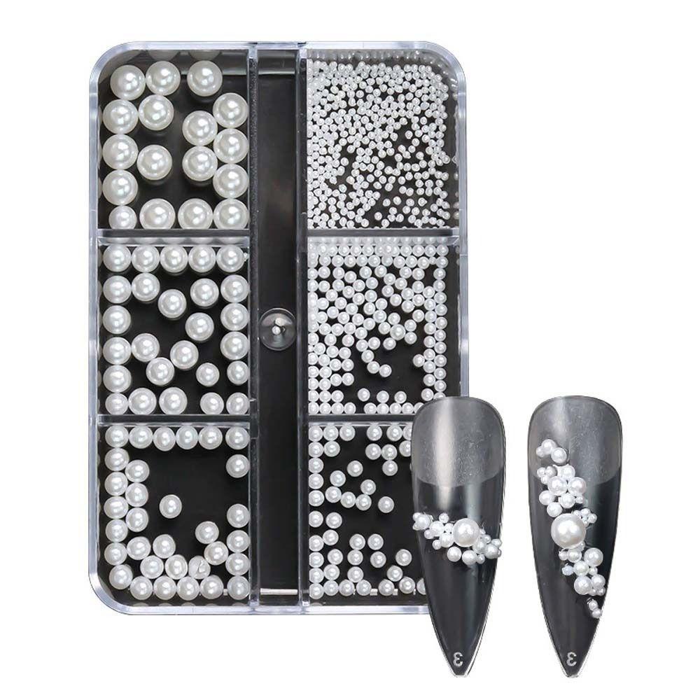 Mxbeauty Hiasan Kuku Mutiara 6kisi Jepang 3D Perhiasan Kuku Putih Pearlescent Manicure Aksesoris Hiasan Kuku Pearl Nail Drills