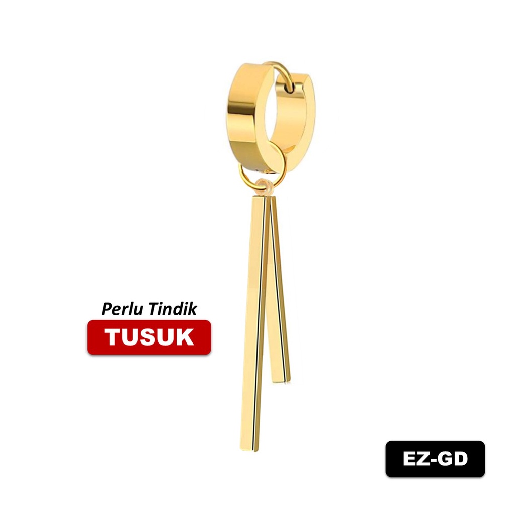 1Pc Model EZ-GD Gold Emas Anting Bandul Tongkat Ganda Double Stick Pria Wanita Jepit Tusuk