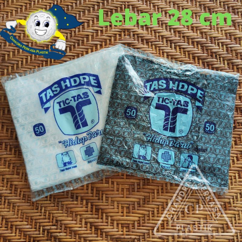 Kantong Plastik Kresek TicTas Besar Biru uk 28 x 50 x 03 - Hitam / Putih